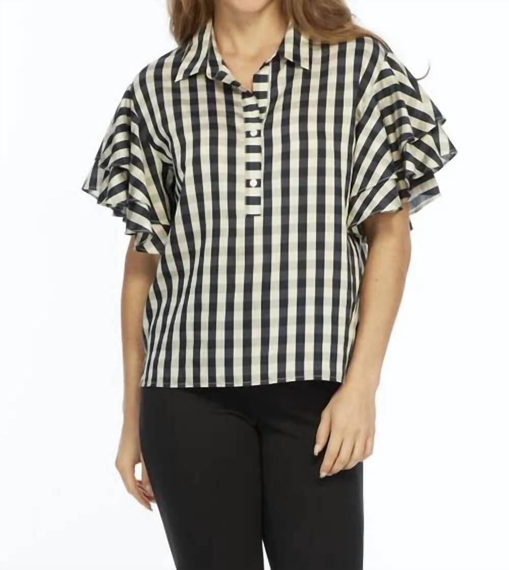 NEW LIOR harmony double flounce sleeve blouse in plaid/black